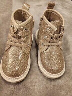Toddler Girls' Glitter Ankle Boots - Gold Sparkle Kids Shoes, Size 6